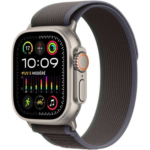 Apple Watch Ultra 2 GPS + Cellular 49 mm Boîtier en Titane avec Boucle Trail Bleu et Noir S/M