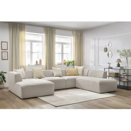 Canapé Panoramique Fixe Megeve Tissu Chiné Beige Angle Gauche