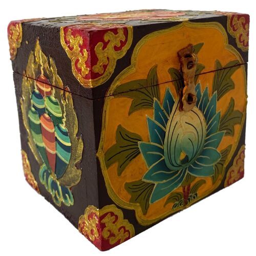 Petit Coffret Tibétain Fleuri Peint À La Main