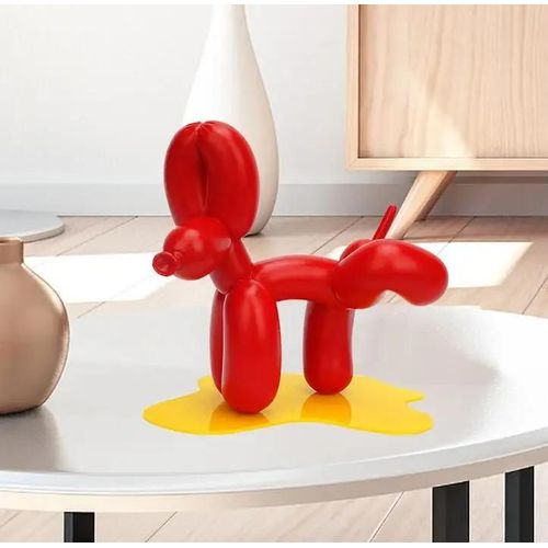 ROUGE - Sculpture de chien pipi avec ballon, Artisanat en résine, Statue d'animal, Décoration de la maison et du bureau, Figurine nordique pour l'intérieur
