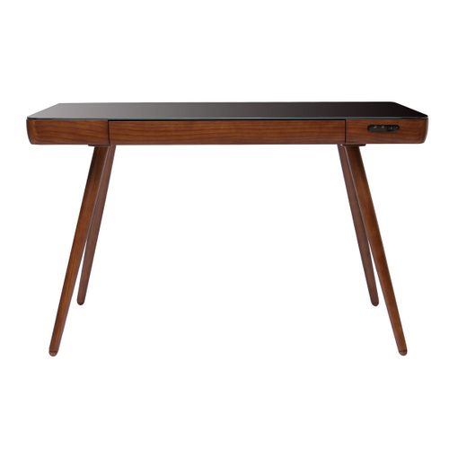 Bureau Connecté Multimédia En Verre Noir Et Noyer Clever