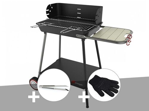 Barbecue charbon Florence Somagic + Pince en inox + Gant de protection