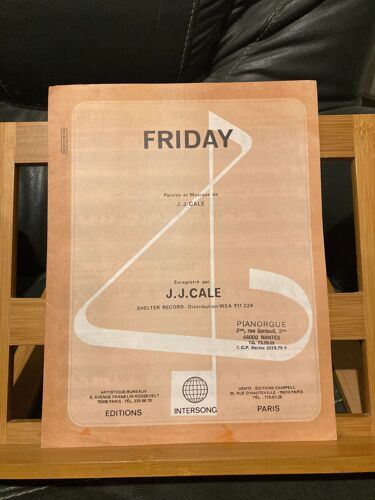 J.-J. Cale Friday Partition Chant Piano Accords Éditions Intersong 1977
