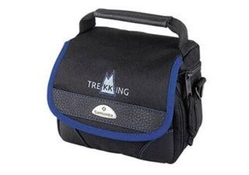 Sacoche photo vidéo Samsonite trekking 130 de transport pour voyage expédition photo bag sécurisé 17x14x12cm pvc et cuir de camera camescope appareil-photo noir & bleu solide avec laniere poignée