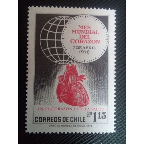 Timbre Chili Yt 382 Coeur Humain Et Globe 1972 ( 071105 )