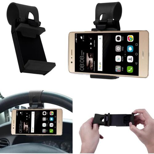 Noir Support Smartphone Universel Pour Volant De Voiture/Kit Mains Libres Compatible Avec Iphone 13/12/11/X/8 Samsung S20/S10 Tous Téléphone Jusqu'à Max 80mm / 3.15inch Wide