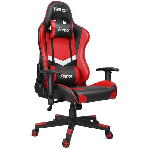 Chaise Gaming, Fauteuil Gamer Ergonomique, Chaise De Bureau Pivotante En Cuir Pu- Rouge