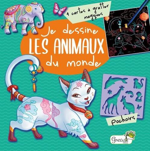 Je Dessine Les Animaux Du Monde - Avec 4 Cartes À Gratter Magiques, Des Pochoirs Et Un Crayon