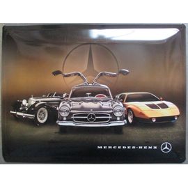 Plaque Mercedes 3 Voitures Mythiques Tole Bombée 40cm Pub Garage