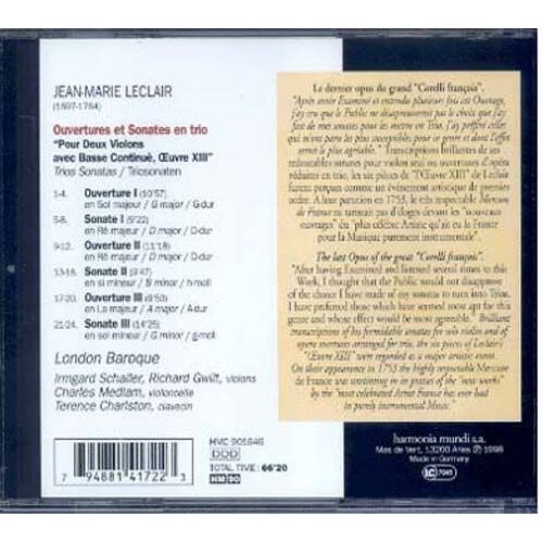 Ouvertures & Sonates En Trio Op. 13 London Baroque