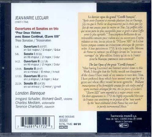 Ouvertures & Sonates En Trio Op. 13 London Baroque