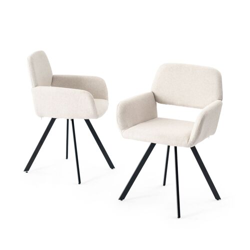 Lot de 2 chaises de salle à manger scandinaves rotative tissu beige