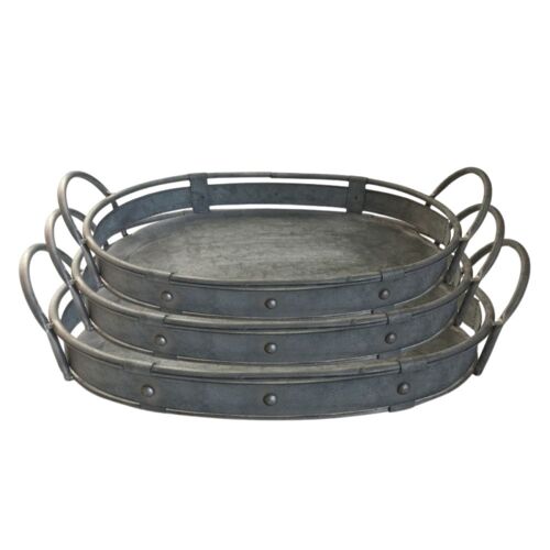 Set De 3 Plateaux En Métal Gris L.47 40 31 Cm
