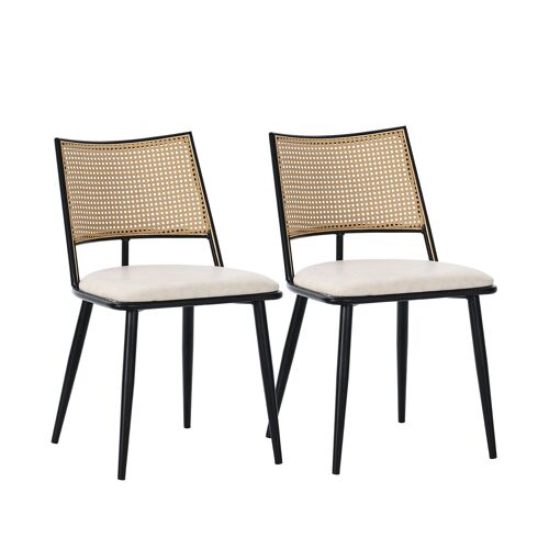Lot de 2 chaises en cuir synthétique blanc dossier en rotin