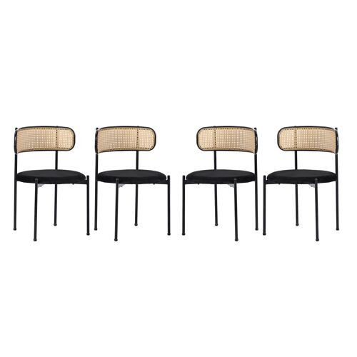 Lot de 4 chaises vintage dossier en rotin assise velours noir