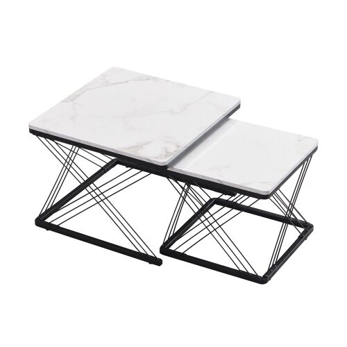 Ensemble De 2 Tables Basses Gigognes Élégantes Effet Marbre Brillant