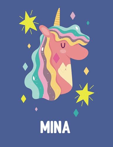 Mina: Unicorn Notebook Personal Name Wide Lined Rule Paper | Notebook The Notebook For Writing Journal Or Diary Women & Girls Gift For Birthday, For Student | 162 Pages Size 8.5x11inch