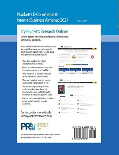 Plunkett's E-Commerce & Internet Business Almanac 2021: E-Commerce & Internet Business Industry Market Research, Statistics, Trends And ... E-Commerce And Internet Business Almanac)