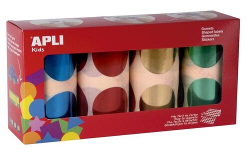 Gommettes 4 Rouleaux Rond Métallisé Ø 45 Mm Bleu Rouge Or Vert - Apli Agipa