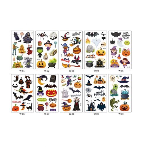 Tatouages Temporaires D'halloween 10 Feuilles Multicolore