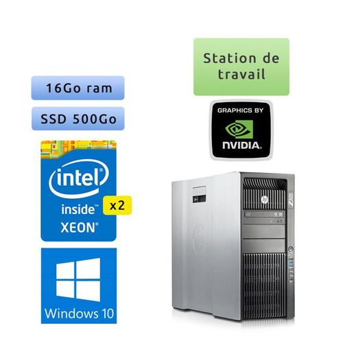 HP Workstation Z820 - Windows 10 - 2*e5 2620 v0 16Go 500Go SSD - K5000 - Ordinateur Tour Station de travail