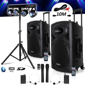 Système Actif Batterie 1400W Port12 VHF Sono Musiciens DJ USB Bluetooth Mobile + X-Performer Portique +4 PAR /UV/FRIZTAL DMX