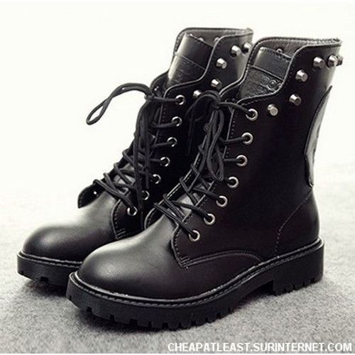 Boots Bottines Chaussures Montantes Look Rangers Dr Martens Punk Rock - Cuir Véritable - Tête De Mort & Rivets / Clous - Noir - 34 1/2