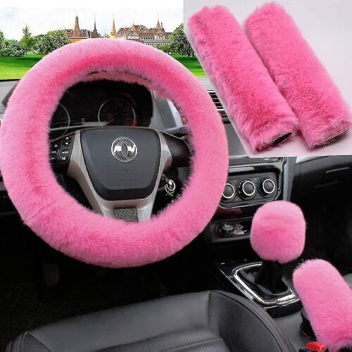 5pcs En 1 Set Faux Laine Volant Housse Soft Fluffy Handbrake Cover & Gear Shift Cover & 2pcs Seat Belt Shoulder Pads Warm Universal Fit For 15 I