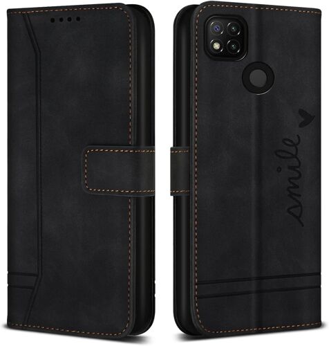 Coque Pour Redmi 9c / Xiaomi Poco C3, Etui Cuir Avec Magnetique, Flip Pochette Housse Pour Redmi 9c / Xiaomi Poco C3 Protection, Noir
