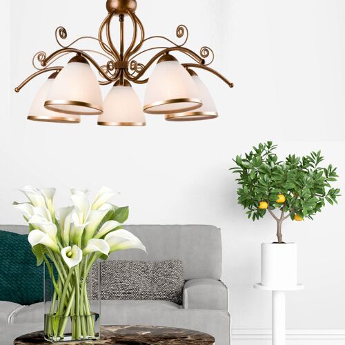 Suspension Roma En Blanc Et Brun, À Cinq Lampes