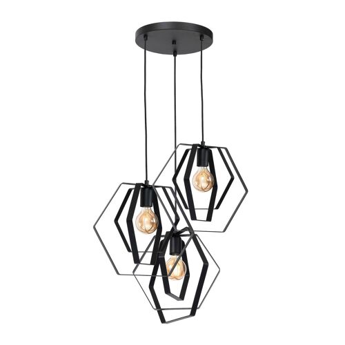 Suspension Tangle Noire À 3 Lampes, Ronde