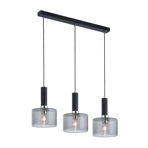 Suspension Viva, Fumée/Noire/Chromée, À 3 Lampes