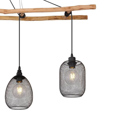 Suspension Lioni En Bois Avec 4 Abat-Jour Métal