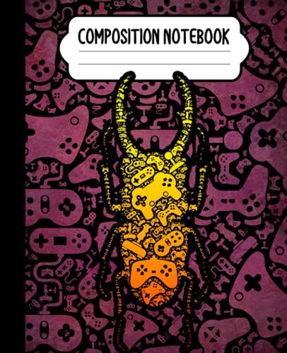 Composition Notebook: Video Game Controller Beetle Insect Notebook | Wide-Ruled, 7.5 X 9.25, 110 Pages Journal / Notebook For Kids, Teens, Gamers And Adults
