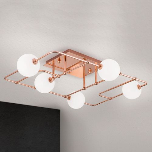 Plafonnier Led Pipes En Cuivre Avec Sphères Verre