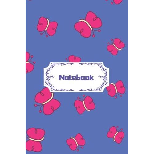 Cartoon Butterfly Notebook: Blue Blank Lined Pink Butterfly Journal To Write In