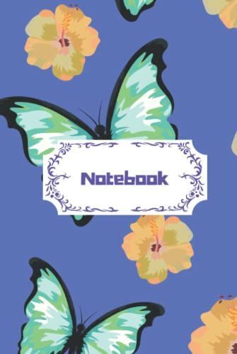 Cartoon Butterfly Notebook: Blank Lined Green Butterfly Journal With Orange Flowers To Write In