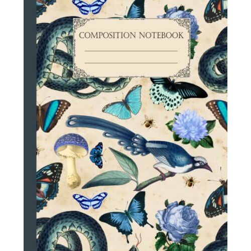 Composition Notebook: Beautiful Vintage Naturalist Animals Botanical Aesthetic Illustration Mushroom Butterfly Snake Bird Insect Set | College Ruled ... X 9.25"|Perfect Notebook For Nature Lovers