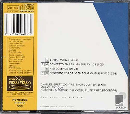 Stabat Mater, Nisi Dominus, Concerti Brett, C-Ténor