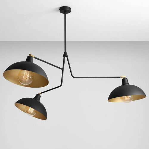 Suspension 1036, À 3 Lampes, Noire-Dorée