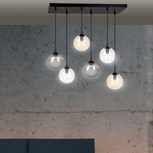 Suspension Glassy 6 Lampes Droite Graphite/Ambre