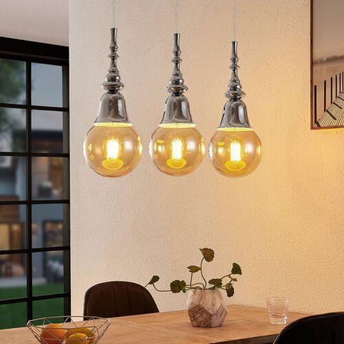Lucande Gesja Suspension 3 Lampes Allongée Chromée