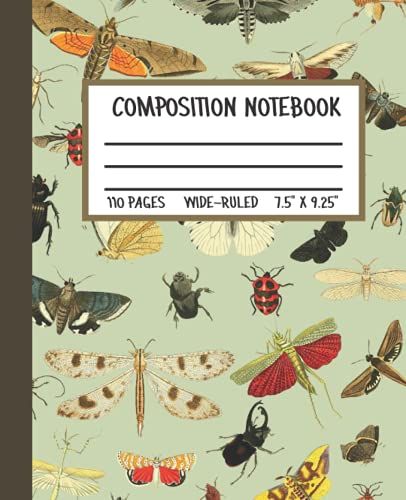 Insect Composition Notebook Wide Ruled: Vintage Insect Illustration, Great For Home & Work