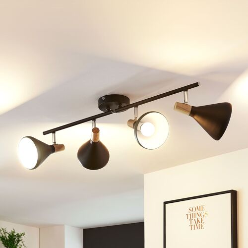 Plafonnier Avec Spots Led Arina Noir, Détails Bois
