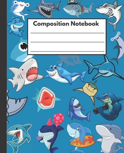 Shark Composition Notebook: Wide-Ruled, 7.5 X 9.25, 100 Pages, For Kids, Teens, And Adults (Composition Notebooks): Blue