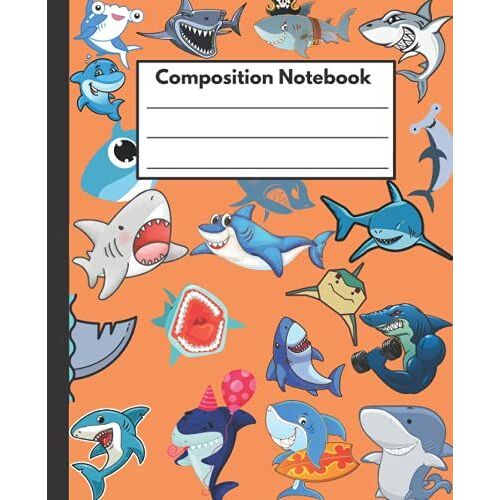 Shark Composition Notebook: Wide-Ruled, 7.5 X 9.25, 100 Pages, For Kids, Teens, And Adults (Composition Notebooks): Orange