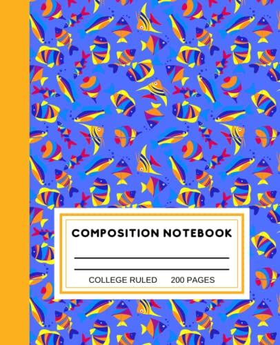 Notebook: Fish Pattern Composition Notebook. 200 Pages College Ruled Book 7.5 X 9.25 In Journal For Elementary Students, Teachers, Girls, Boys, Kids, College Students.