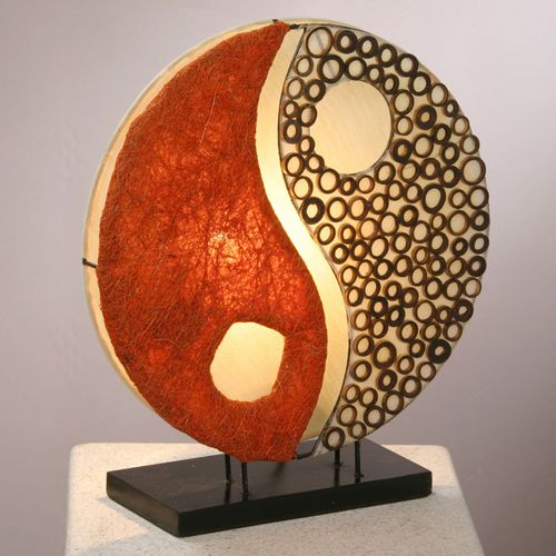Lampe À Poser Ying Yang Sur Socle En Bois