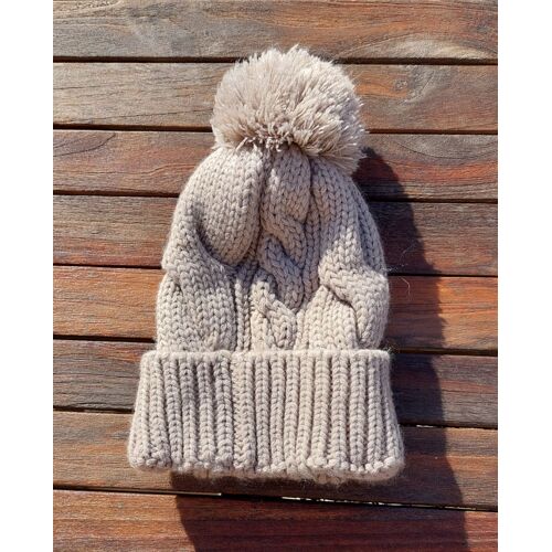 Bonnet Épais Gris Avec Pompon - Taille Unique