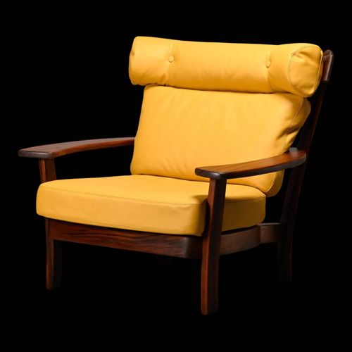 Fauteuil Lounge Brsilien En Palissandre Et Cuir Ocre Jaune